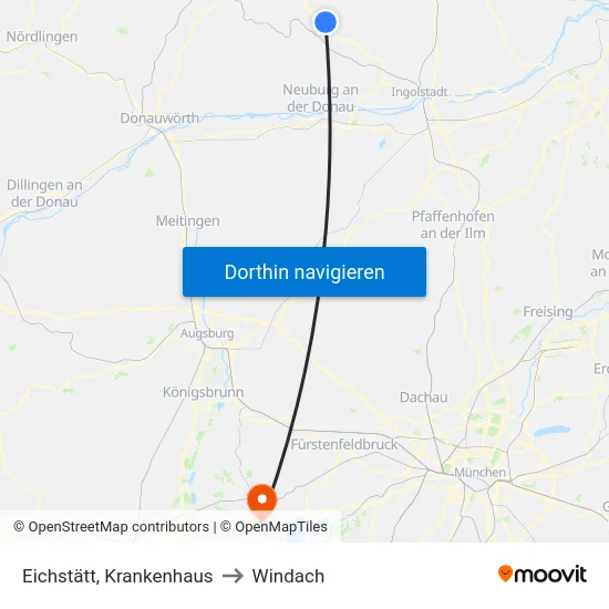 Eichstätt, Krankenhaus to Windach map