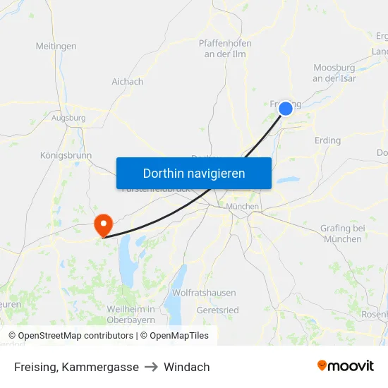 Freising, Kammergasse to Windach map