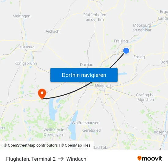 Flughafen, Terminal 2 to Windach map