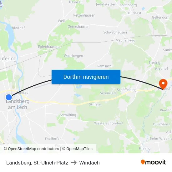Landsberg, St.-Ulrich-Platz to Windach map