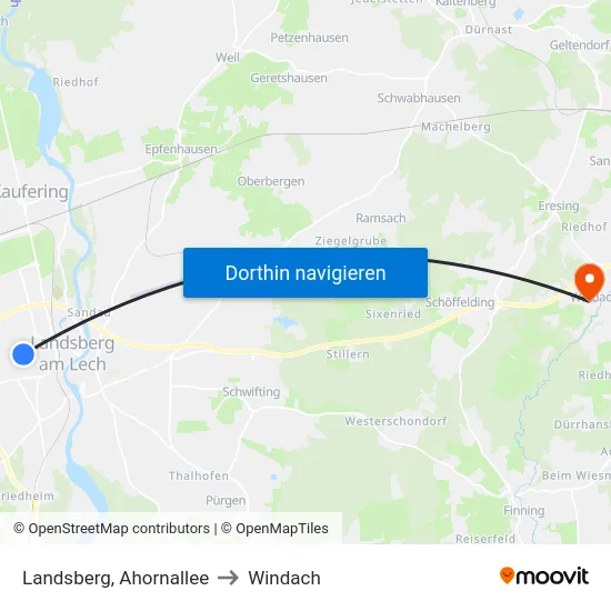 Landsberg, Ahornallee to Windach map