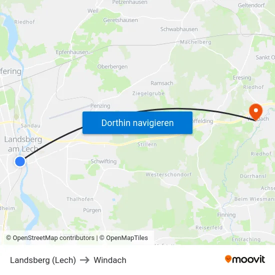Landsberg (Lech) to Windach map