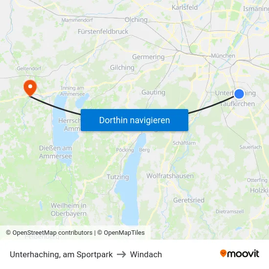Unterhaching, am Sportpark to Windach map