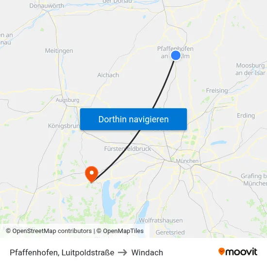 Pfaffenhofen, Luitpoldstraße to Windach map