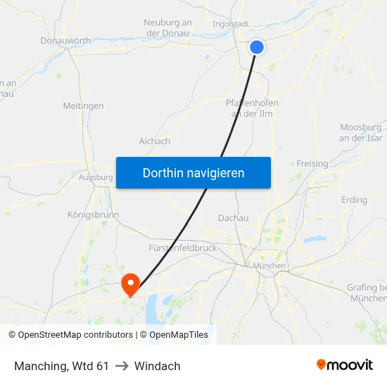 Manching, Wtd 61 to Windach map