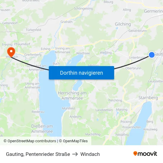 Gauting, Pentenrieder Straße to Windach map