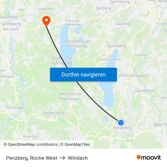 Penzberg, Roche West to Windach map