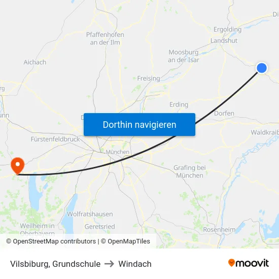 Vilsbiburg, Grundschule to Windach map
