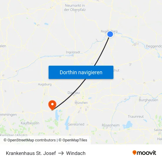 Krankenhaus St. Josef to Windach map