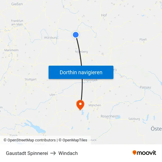 Gaustadt Spinnerei to Windach map