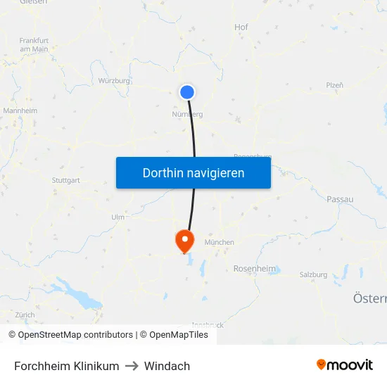 Forchheim Klinikum to Windach map