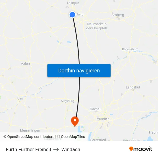 Fürth Fürther Freiheit to Windach map