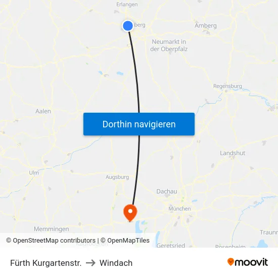Fürth Kurgartenstr. to Windach map