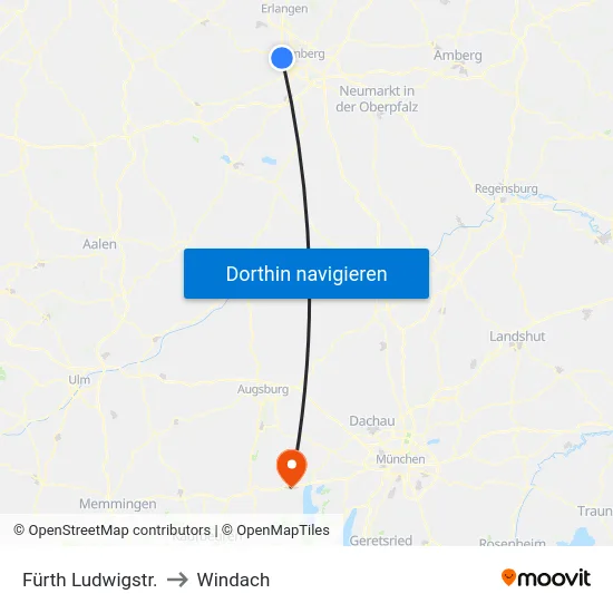 Fürth Ludwigstr. to Windach map