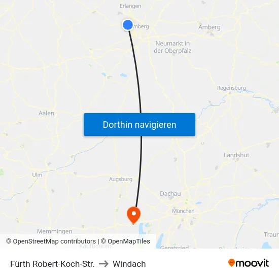 Fürth Robert-Koch-Str. to Windach map