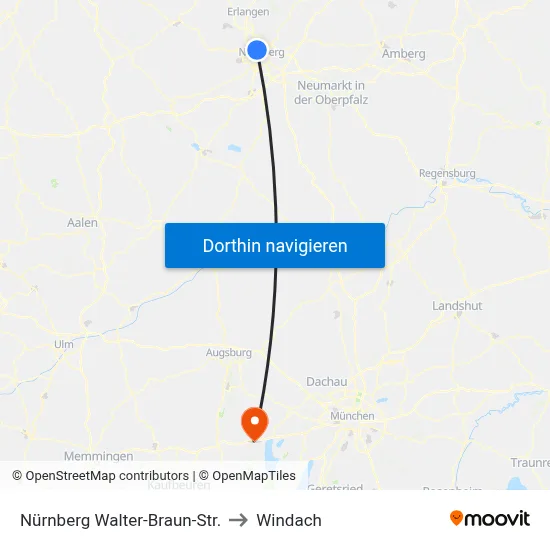 Nürnberg Walter-Braun-Str. to Windach map