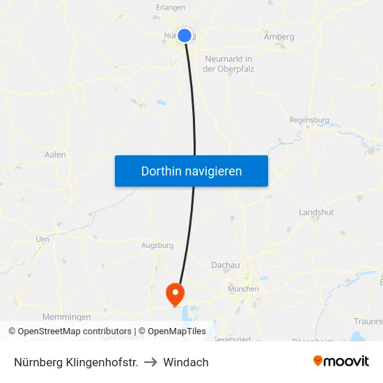 Nürnberg Klingenhofstr. to Windach map