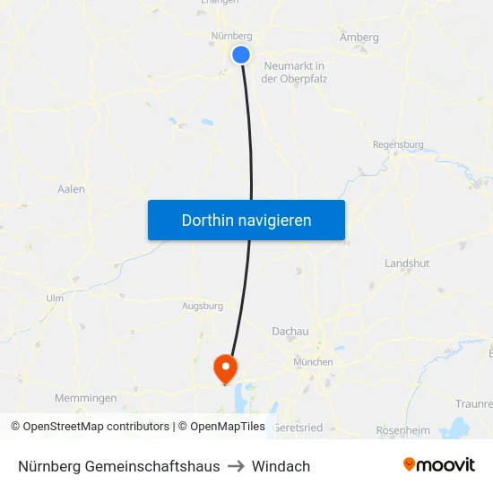 Nürnberg Gemeinschaftshaus to Windach map