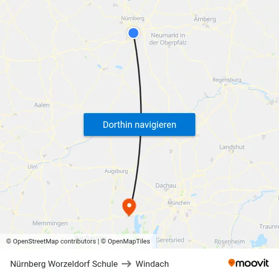 Nürnberg Worzeldorf Schule to Windach map