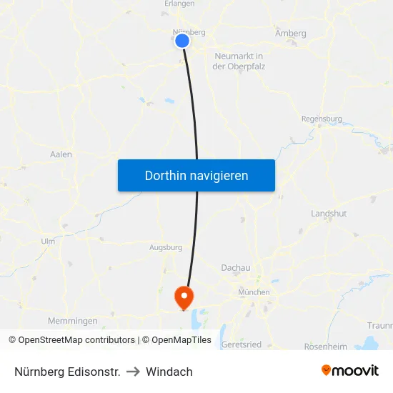 Nürnberg Edisonstr. to Windach map