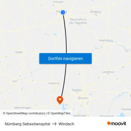 Nürnberg Sebastianspital to Windach map