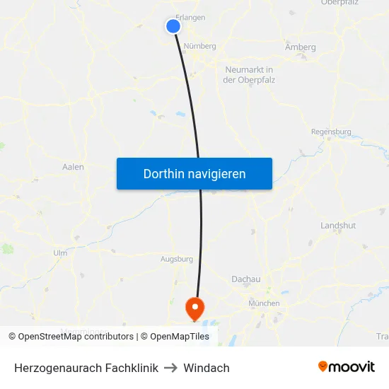 Herzogenaurach Fachklinik to Windach map