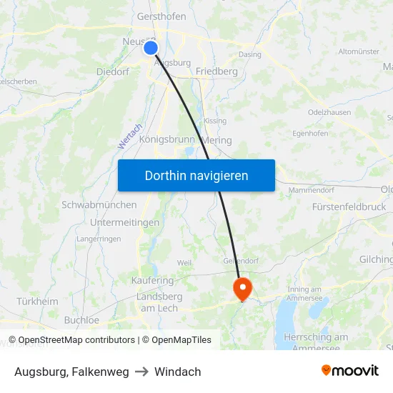 Augsburg, Falkenweg to Windach map