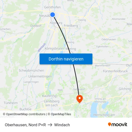 Oberhausen, Nord P+R to Windach map