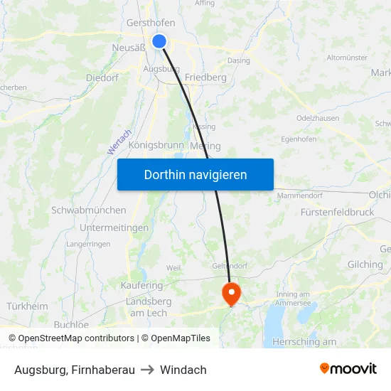 Augsburg, Firnhaberau to Windach map