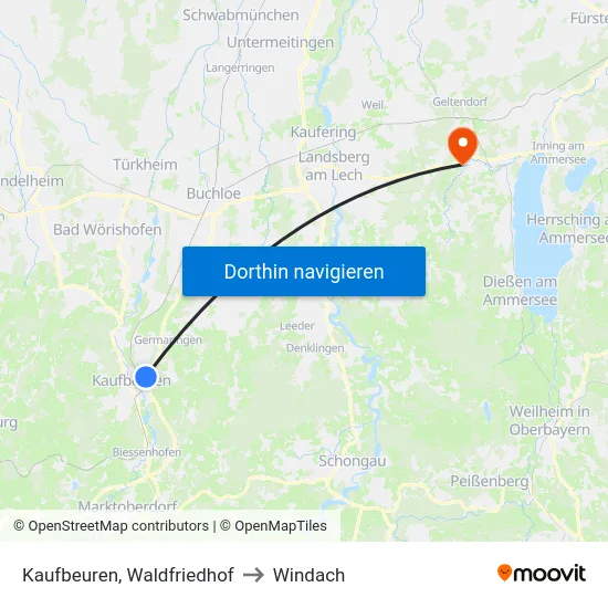 Kaufbeuren, Waldfriedhof to Windach map