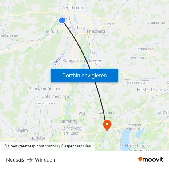 Neusäß to Windach map