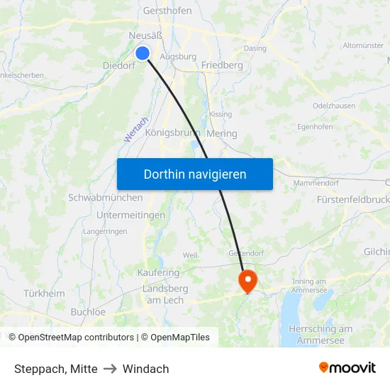 Steppach, Mitte to Windach map