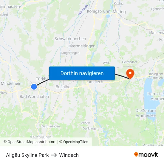 Allgäu Skyline Park to Windach map