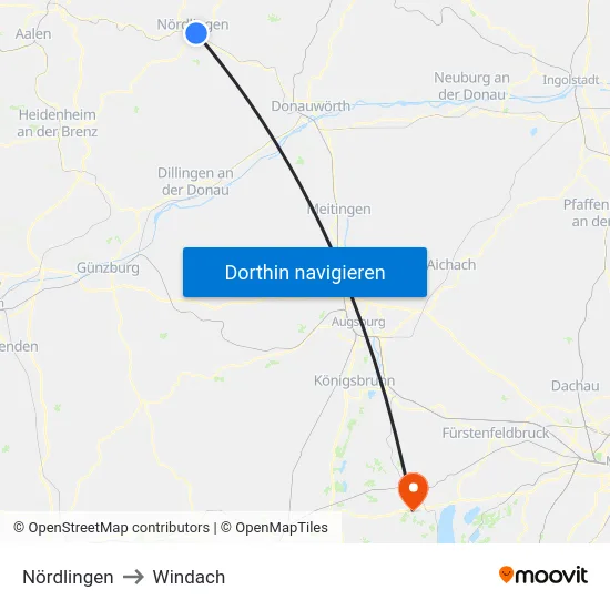 Nördlingen to Windach map