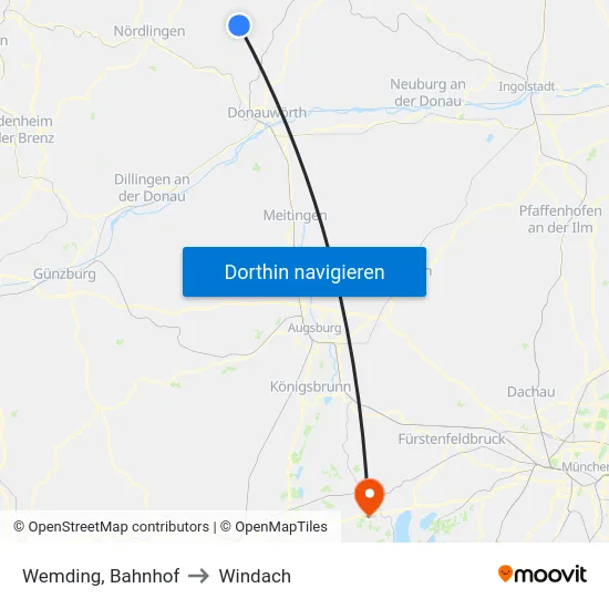 Wemding, Bahnhof to Windach map