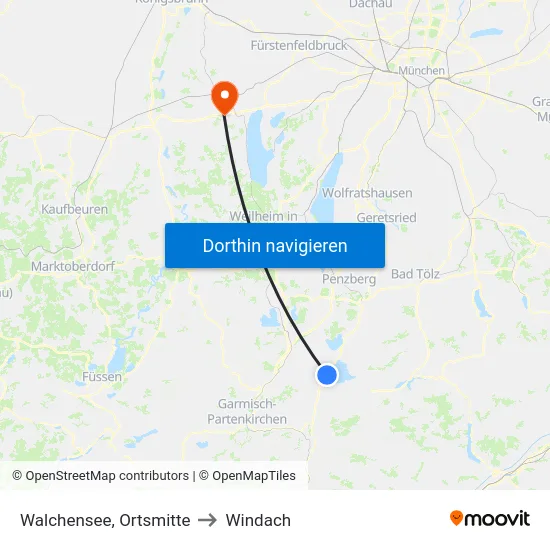 Walchensee, Ortsmitte to Windach map