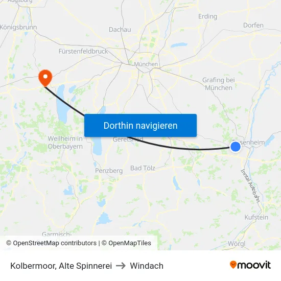 Kolbermoor, Alte Spinnerei to Windach map
