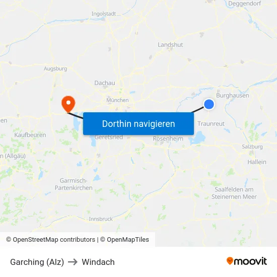 Garching (Alz) to Windach map