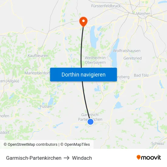 Garmisch-Partenkirchen to Windach map