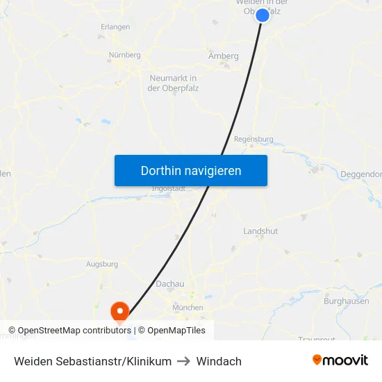 Weiden Sebastianstr/Klinikum to Windach map