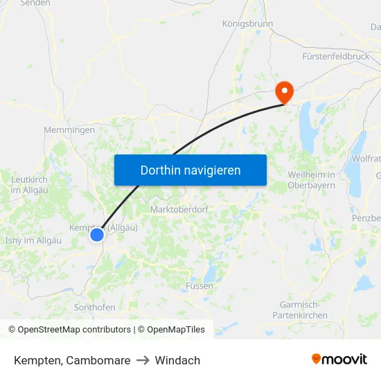 Kempten, Cambomare to Windach map