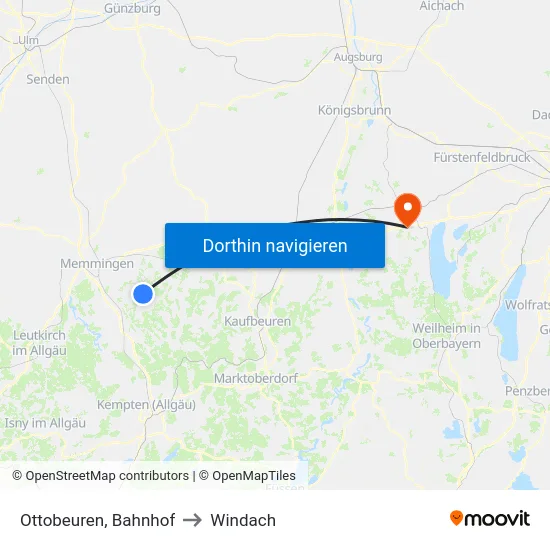 Ottobeuren, Bahnhof to Windach map