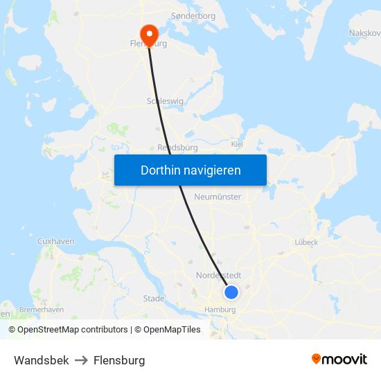 Wandsbek to Flensburg map