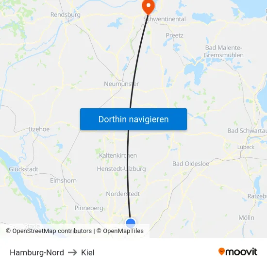 Hamburg-Nord to Kiel map