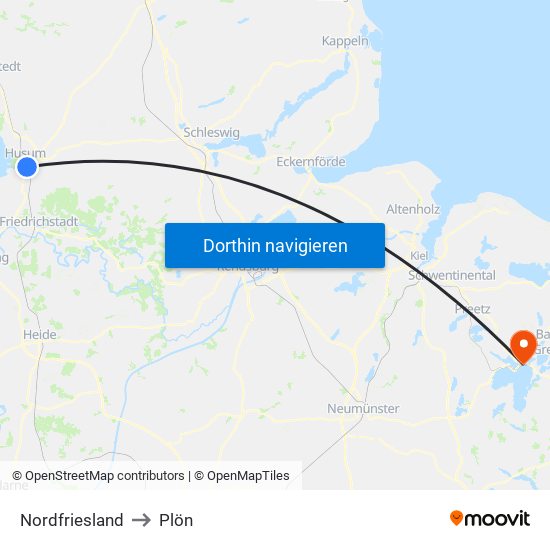 Nordfriesland to Plön map