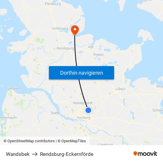 Wandsbek to Rendsburg-Eckernförde map