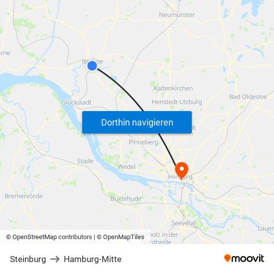 Steinburg to Hamburg-Mitte map