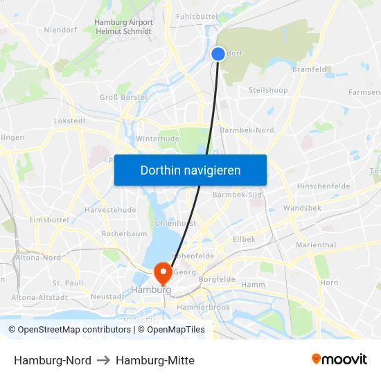 Hamburg-Nord to Hamburg-Mitte map