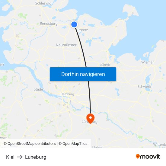 Kiel to Luneburg map