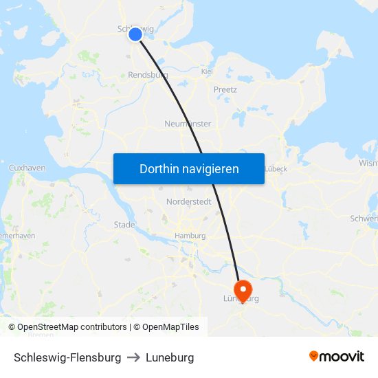 Schleswig-Flensburg to Luneburg map